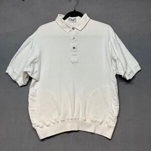 Vintage 90s CC Sport Polo Shirt Textured Pockets M White Preppy Sporty Tennis